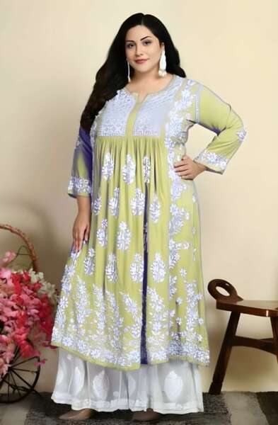 AMALIA BEIGE MODAL FLORAL CHIKANKARI KURTI