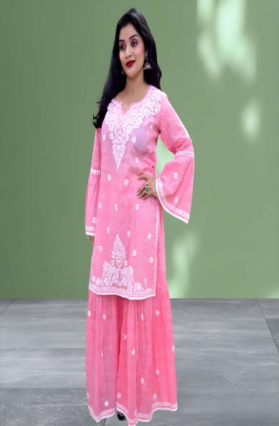 SABNAM STRAIGHT CHIKANKARI KURTI & SARARA SET