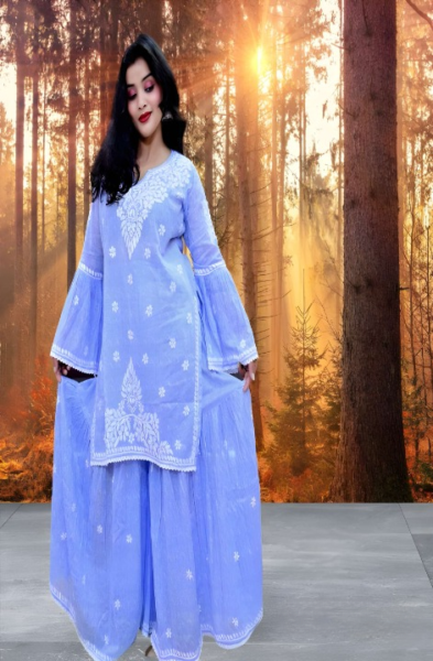 SABNAM STRAIGHT CHIKANKARI KURTI & SARARA SET