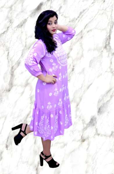 ZIKRA MODAL VIOLET FLORAL CHIKANKARI KURTI