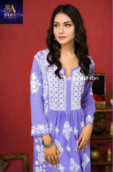 AMALIA PURPLE MODAL STRAIGHT FLORAL CHIKANKARI KURTI