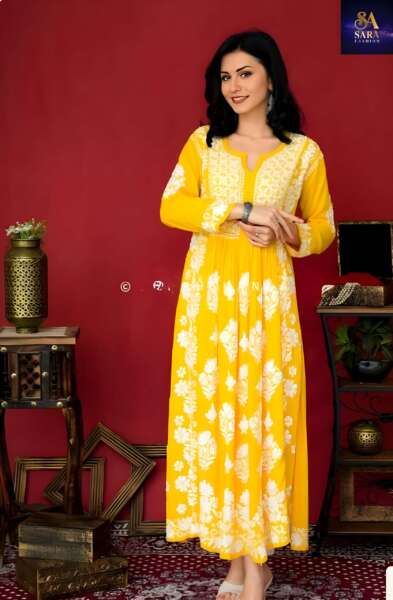 AMALIA YELLOW MODAL FLORAL CHIKANKARI KURTI