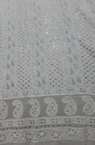 UNSTICHED 2 PCS SUIT LENGTH FABRIC PURE CHIFFON FINEST CHIKANKARI AND ZARI PEARL WORK WITH DYE COLOUR