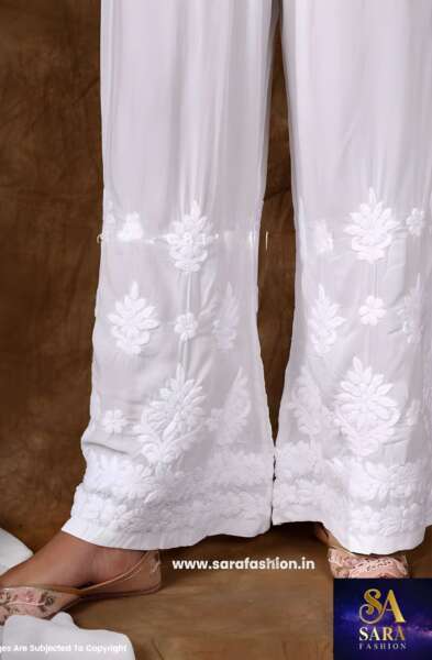 RANIA RAYON WHITE CHIKANKARI STRAIGHT PALAZOO