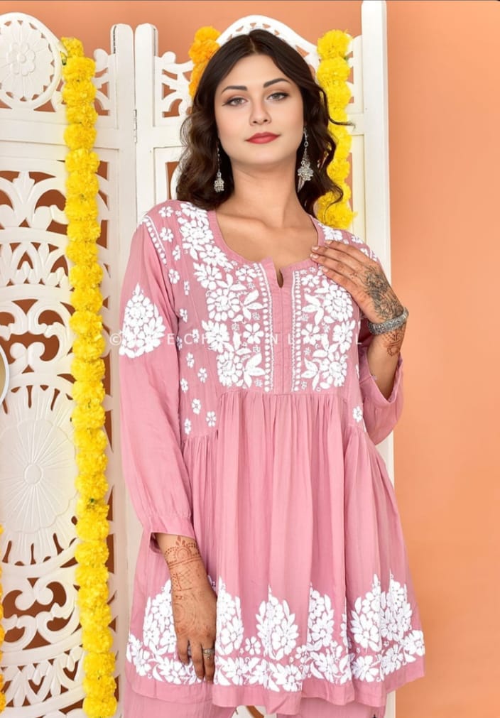 Roza Modal Latte Pink Short Kurti & Pant 2 Roza Modal Latte Pink Short Kurti & Pant