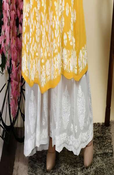 Zeenat Modal Cotton Chikankari double Flared Palazzo