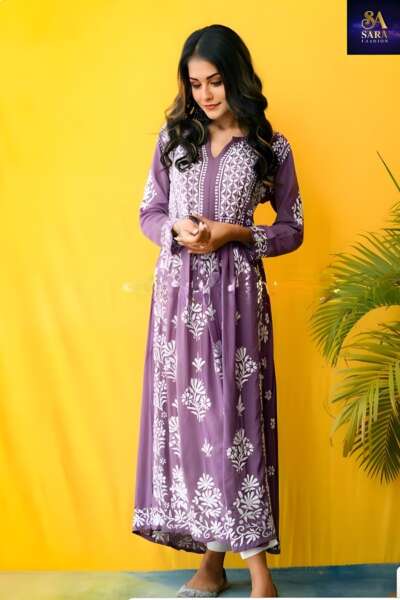 AMALIA LAVENDER MODAL FLORAL CHIKANKARI KURTI
