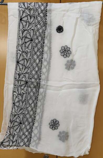 DUPATTA PURE VISCOSE FABRIC WITH FINEST CHIKANKARI WORK,  DOUBLE SIDE HEAVY BOARDER, BLACK THEAD WORK